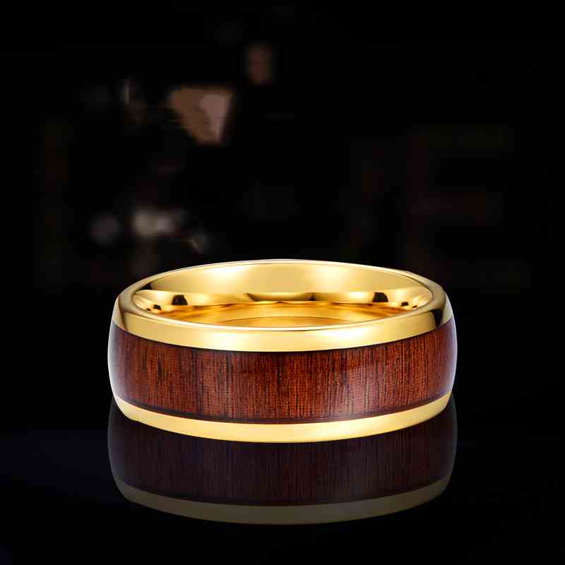 Jzora handmade gold wood grain tungsten steel wedding men's band