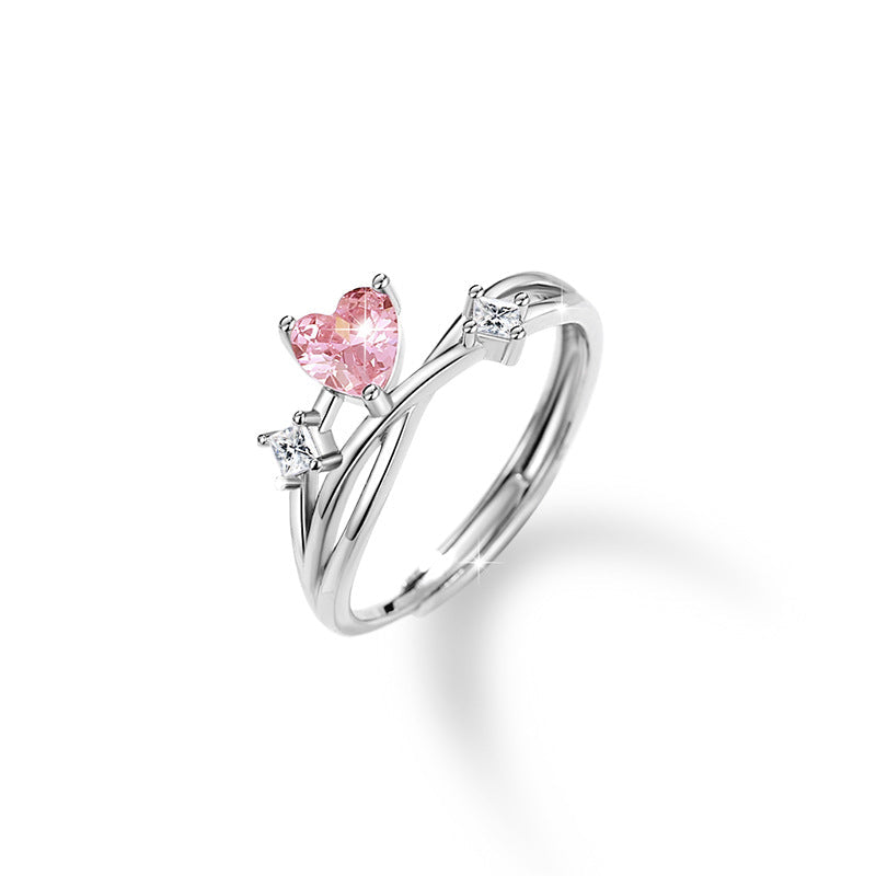 Jzora delicate pink heart star Sterling Silver Adjustable Couple Rings