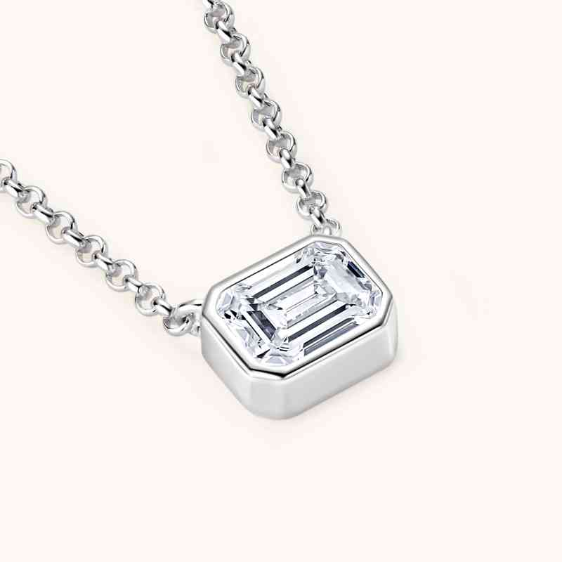 Jzora handmade 1ct emerald cut classy Moissanite sterling silver necklace