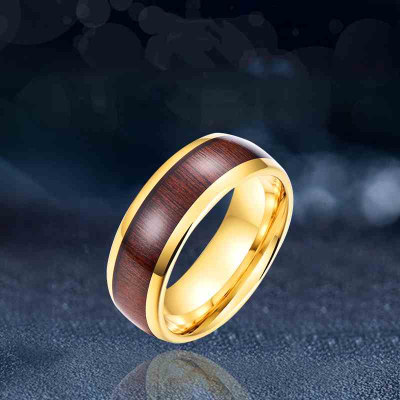 Jzora handmade gold wood grain tungsten steel wedding men's band