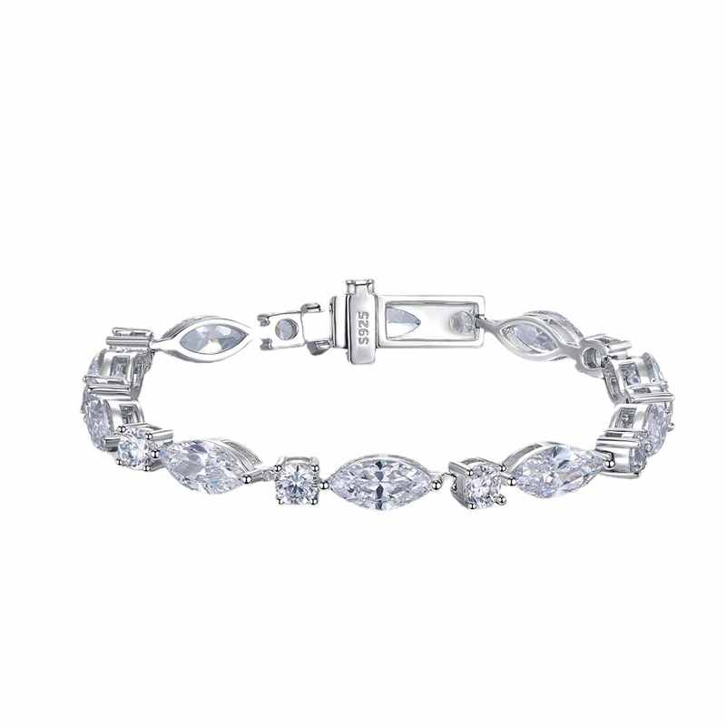 Jzora handmade marquise cut classic tennis sterling silver diamond bracelet