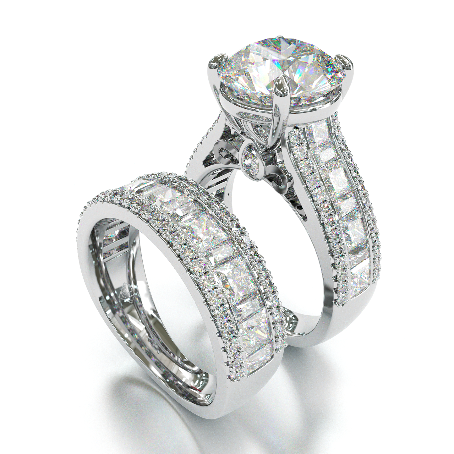 Jzora handmade round cut diamond sterling silver vintage bridal set