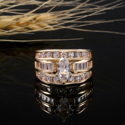 Jzora handmade created diamond marquise cut gold plated anniversary ring wedding ring