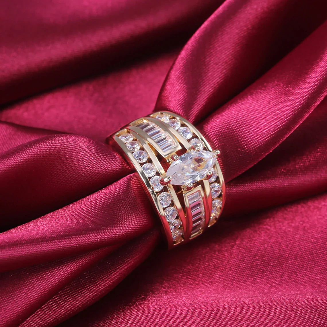 Jzora handmade created diamond marquise cut gold plated anniversary ring wedding ring