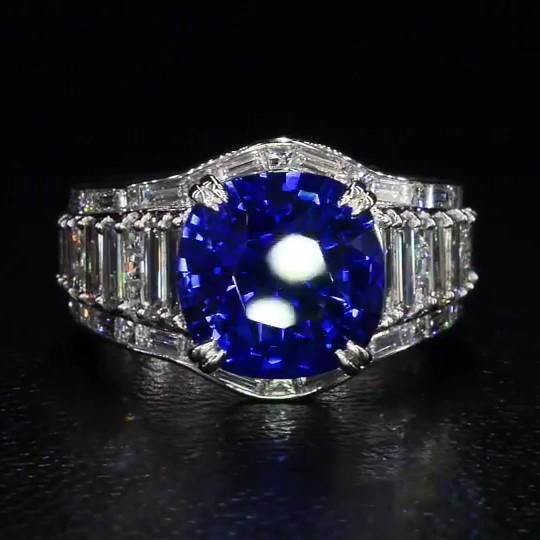 Jzora cushion cut sapphire diamond sterling silver vintage engagement ring