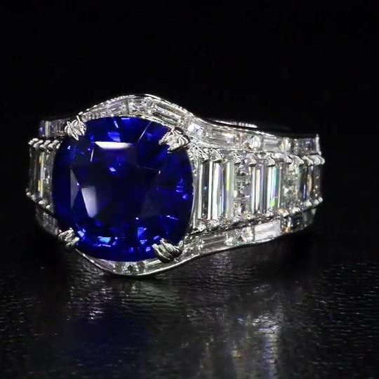 Jzora cushion cut sapphire diamond sterling silver vintage engagement ring