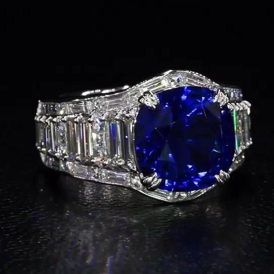 Jzora cushion cut sapphire diamond sterling silver vintage engagement ring