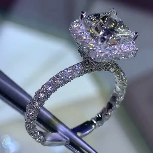 Jzora handmade classic princess cut created diamond sterling silver engagement ring