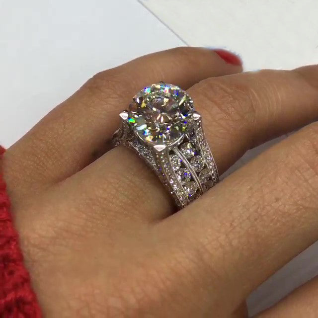 Jzora handmade 5ct round cut created diamond sterling silver engagement ring