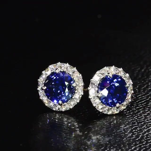 Jzora Vintage Sapphire Diamond Halo Sterling Silver Earrings