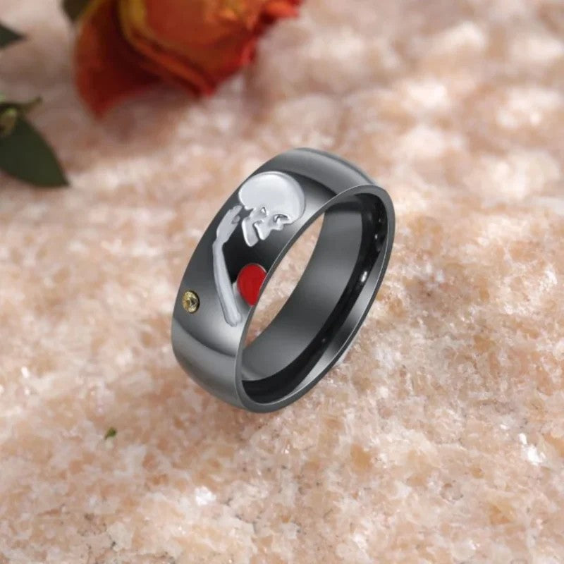 Jzora Handmade Personalized Skull Sterling Silver Anniversary Couple Rings Set