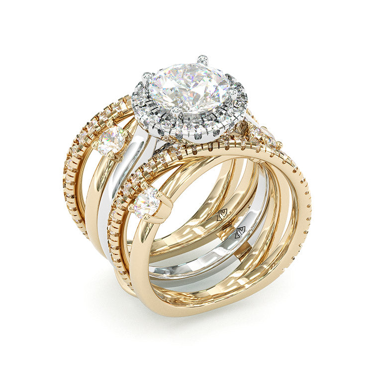 Jzora handmade round cut two tone diamond sterling silver bridal set