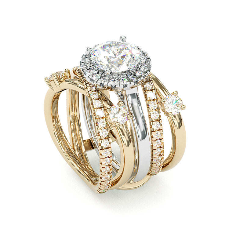 Jzora handmade round cut two tone diamond sterling silver bridal set