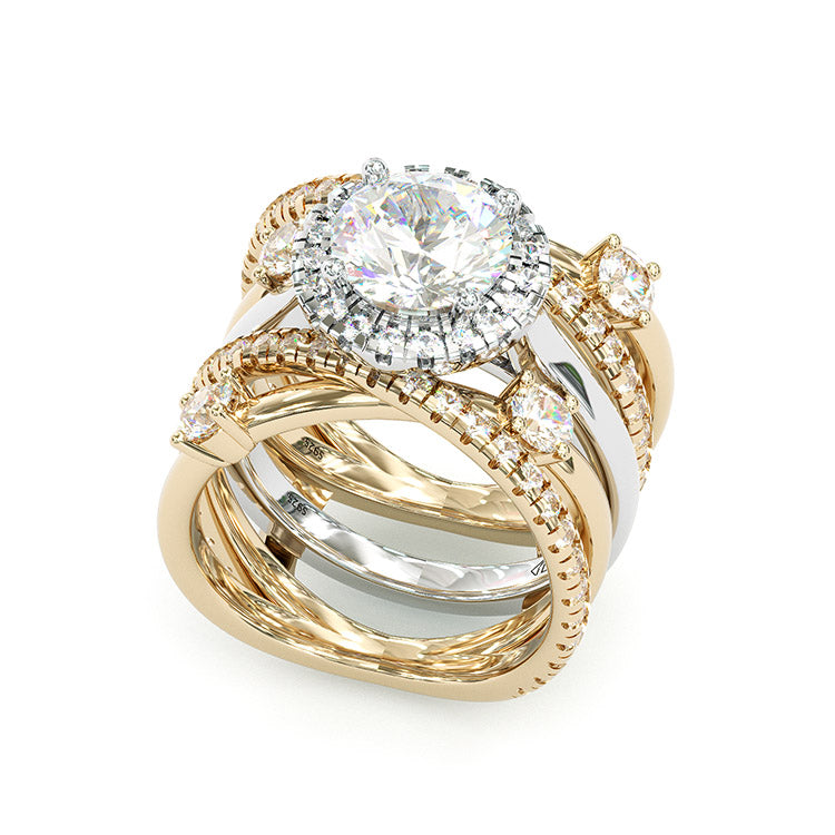 Jzora handmade round cut two tone diamond sterling silver bridal set