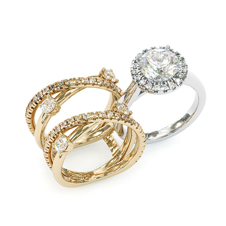 Jzora handmade round cut two tone diamond sterling silver bridal set