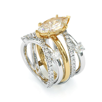 Jzora 3ct marquise cut two tone wedding ring anniversary ring bridal set