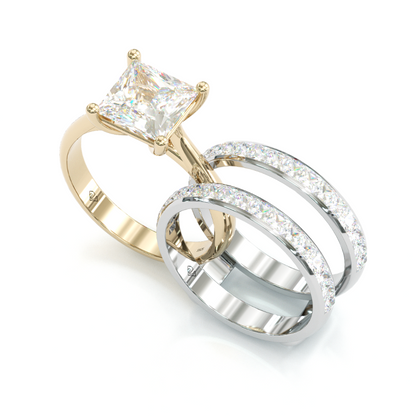 Jzora handmade princess cut Moissanite two tone anniversary ring wedding ring bridal set