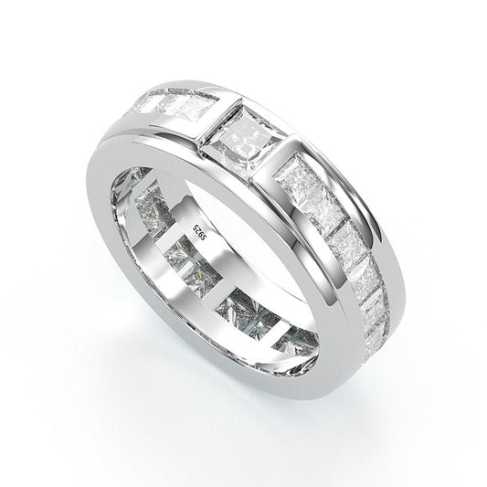 Jzora princess cut diamond sterling silver wedding band