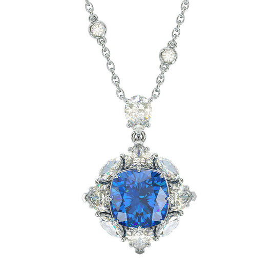 Jzora Handmade Cushion Cut Sapphire Sterling Silver Necklace