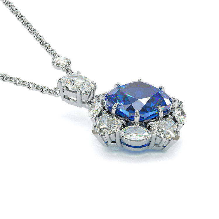 Jzora Handmade Cushion Cut Sapphire Sterling Silver Necklace