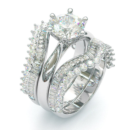 Jzora handmade created diamond round cut vintage sterling silver ring set