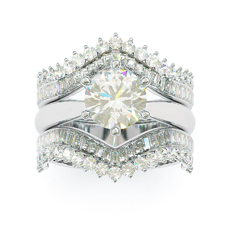 Jzora handmade created diamond round cut vintage sterling silver ring set