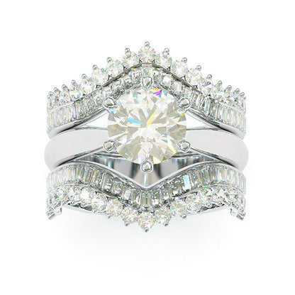 Jzora handmade created diamond round cut vintage sterling silver ring set