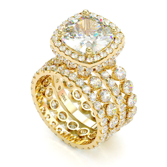 Jzora handmade classic cushion cut halo 4 pcs vintage wedding ring bridal set