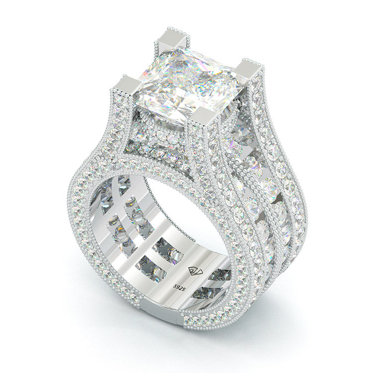 Jzora handmade vintage princess cut diamond sterling silver ring engagement ring