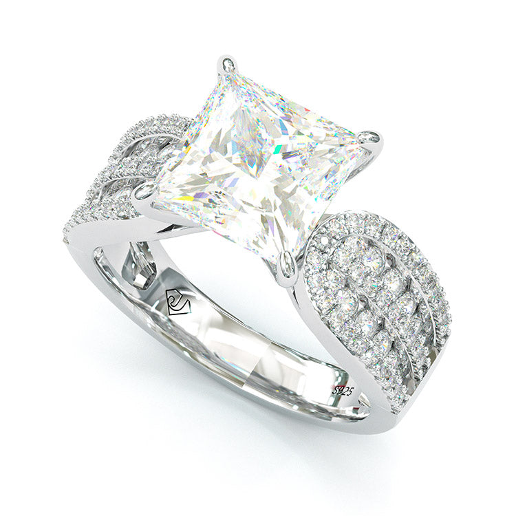 Jzora handmade classic princess sterling silver simple style egagement ring
