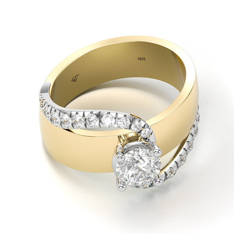 Jzora handmade classic round cut sterling silver engagement ring wedding ring