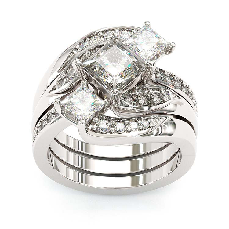 Jzora princess cut white vintage engagement wedding ring 3pcs bridal set