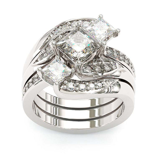Jzora princess cut white vintage engagement wedding ring 3pcs bridal set