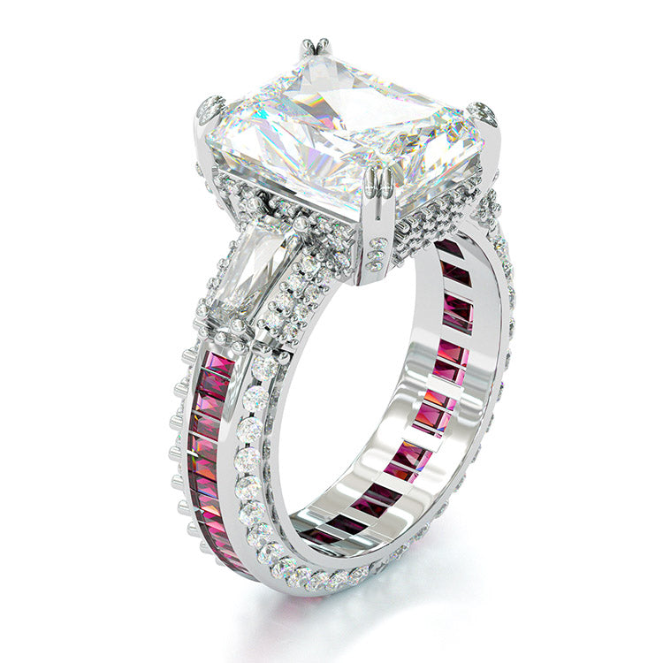 Jzora handmade emerald cut  three stone diamond sterling silver engagement ring