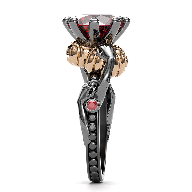 Jzora handmade round cut ruby diamond with gold pumpkin Halloween ring