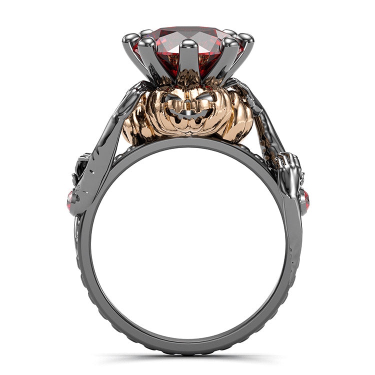 Jzora handmade round cut ruby diamond with gold pumpkin Halloween ring
