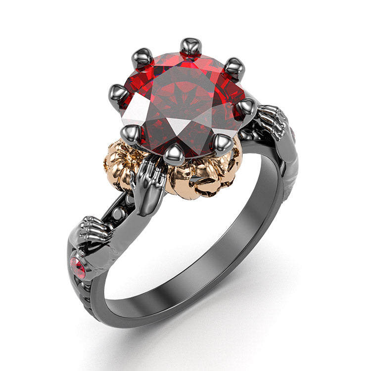 Jzora handmade round cut ruby diamond with gold pumpkin Halloween ring