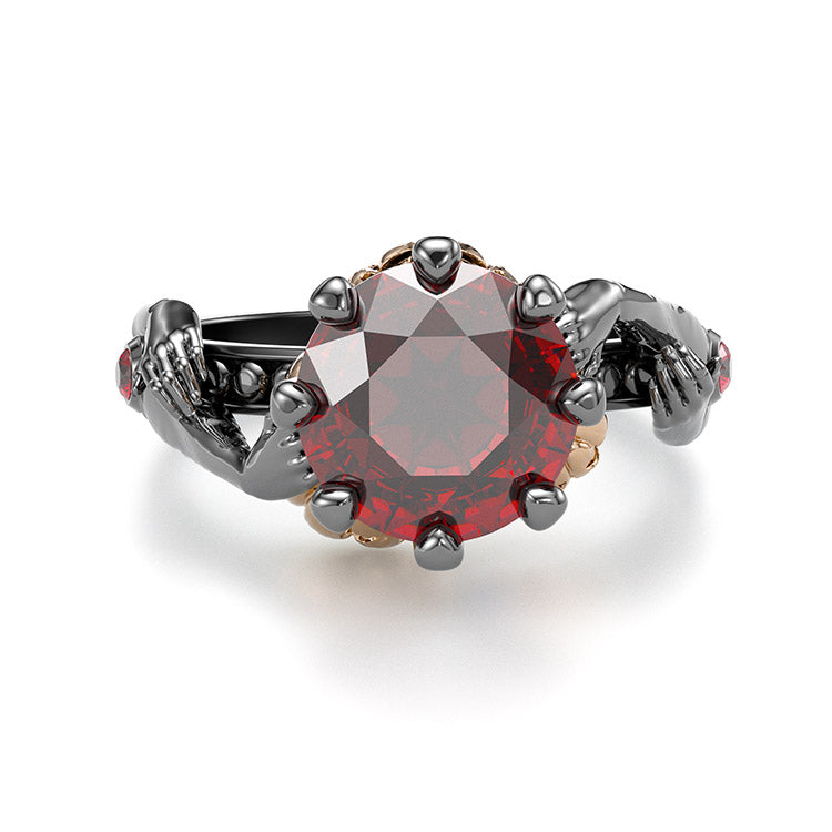 Jzora handmade round cut ruby diamond with gold pumpkin Halloween ring