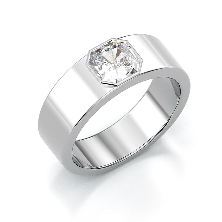 Jzora handmade asscher cut 1.75 ct diamond classic sterling silver men's band