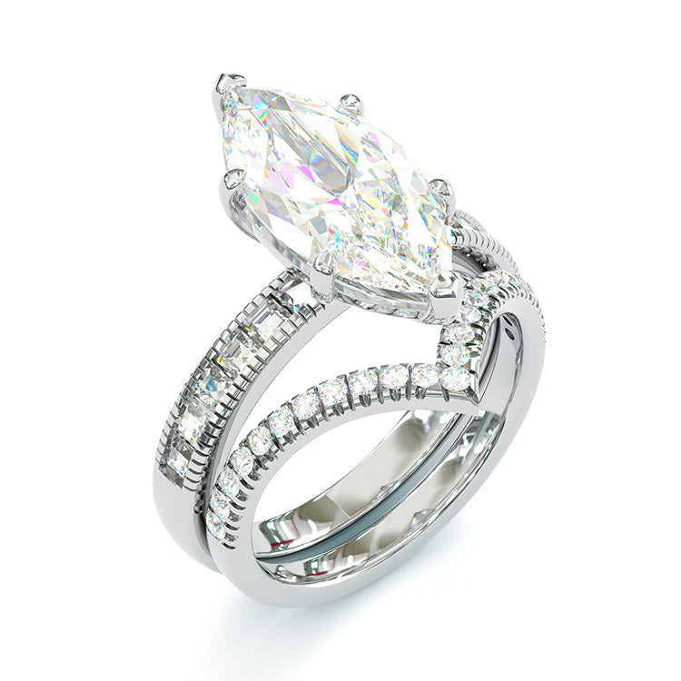 Jzora handmade marquise cut sterling silver vintage wedding ring engagement ring