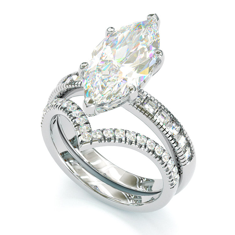 Jzora handmade marquise cut sterling silver vintage wedding ring engagement ring