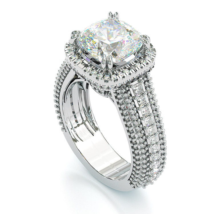 Jzora handmade cushion cut halo sterling silver wedding ring engagement ring