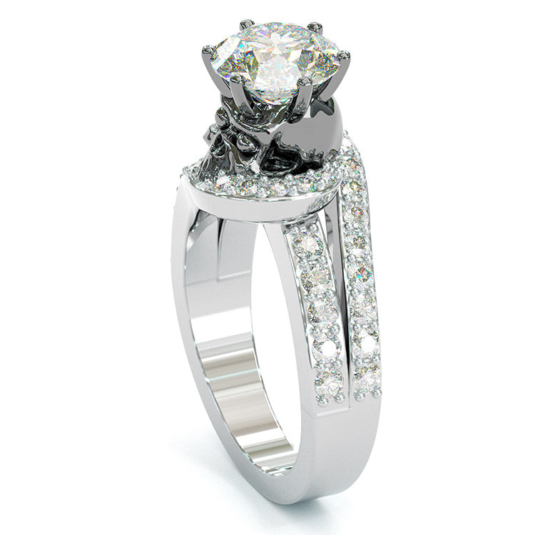 Jzora handmade round cut ruby diamond with skull sterling silver Halloween ring