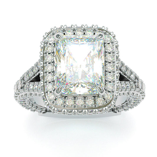 Jzora handmade classic radiant cut created diamond sterling silver wedding ring engagement ring