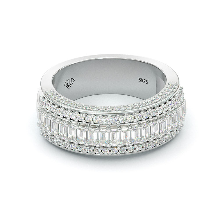 Jzora Handmade Emerald Cut Sterling Silver Eternity Women's Band Wedding Ring