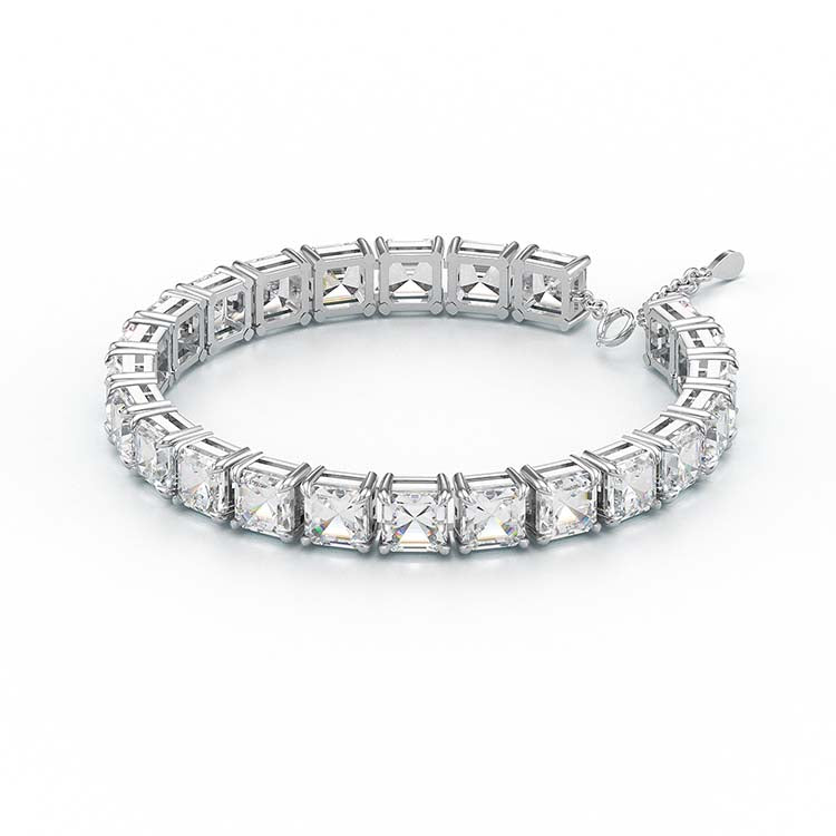 Jzora handmade Asscher Cut Diamond Vintage Tennis Sterling Silver Bracelet
