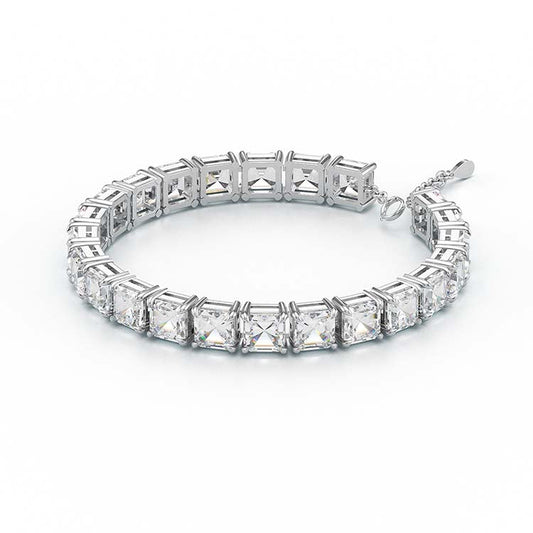 Jzora handmade Asscher Cut Diamond Vintage Tennis Sterling Silver Bracelet