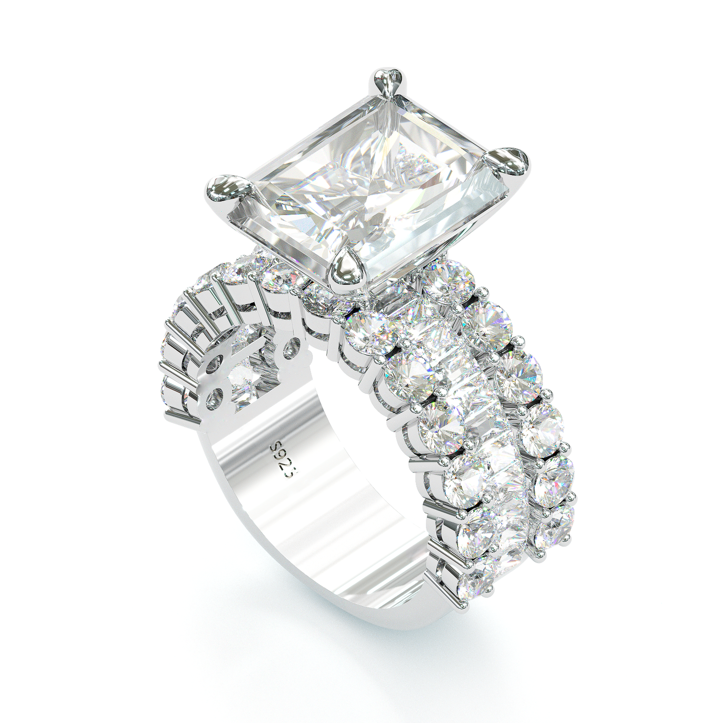Jzora handmade radiant cut vintage sterling silver engagement ring wedding ring