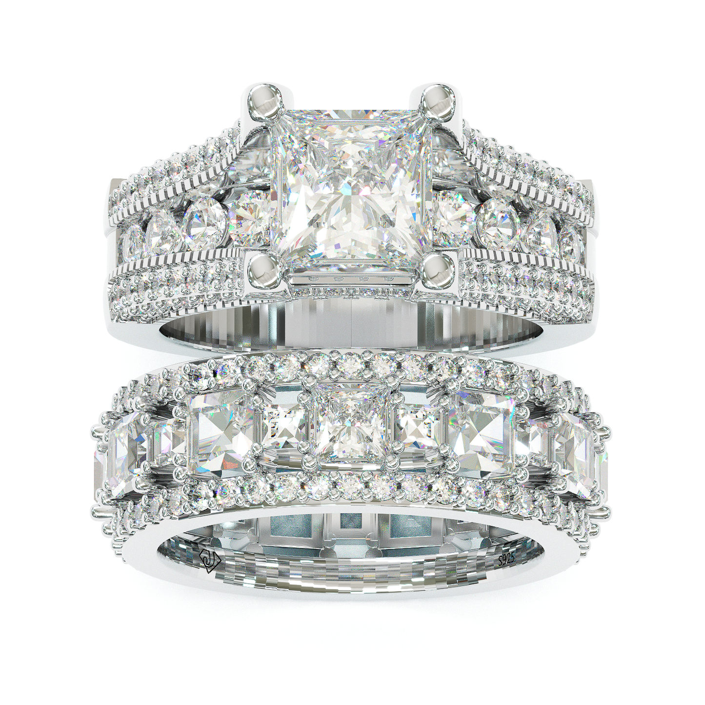 Jzora handmade created diamond princess cut sterling silver wedding ring bridal set
