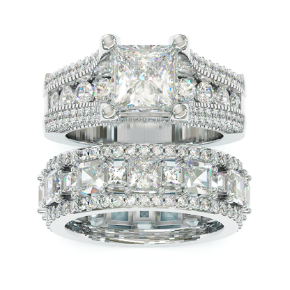 Jzora handmade created diamond princess cut sterling silver wedding ring bridal set